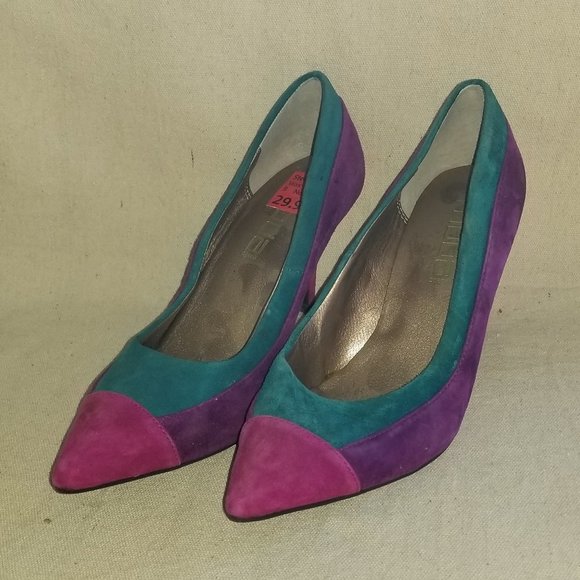 Moda Spana patchwork suede heels sz 7M